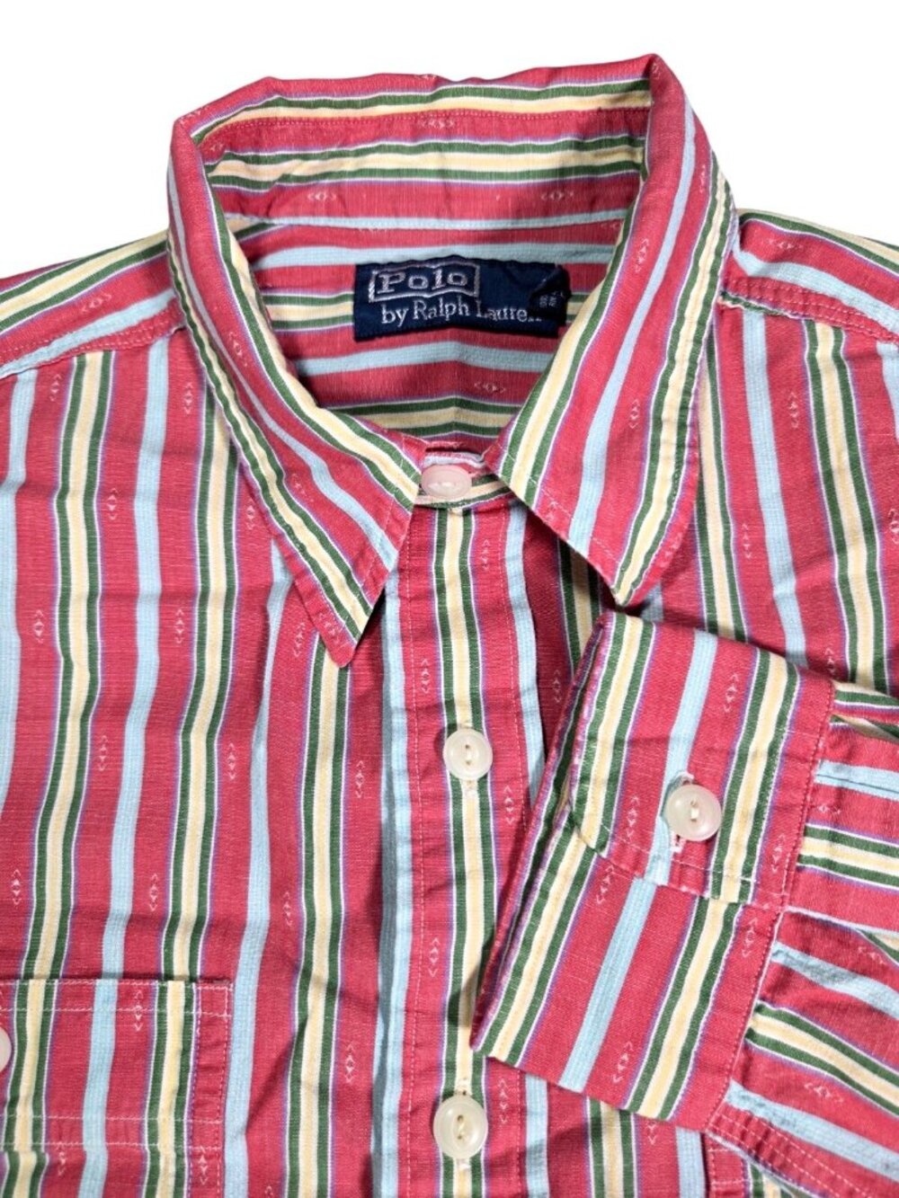 Vintage Polo Ralph Lauren Shirt Mens M Striped Southwestern Aztec AOP Chin Strap